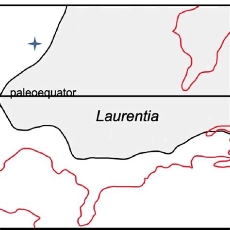 Map of Laurentia indicating both localities marked with a blue star ...