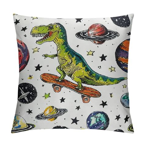 Patifu Dinosaur Astronauts Pillow Cover For Couch Sofa Cartoon Outer