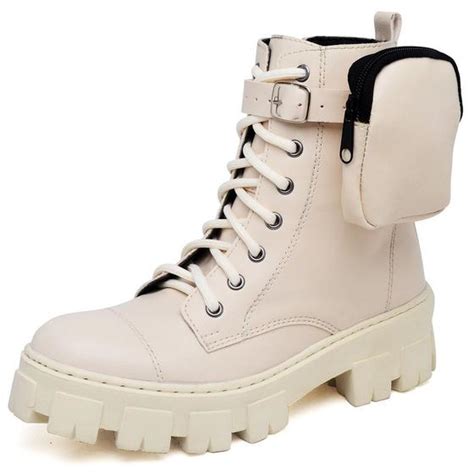 Bota Coturno Feminino Tratorado Bag Bolsinha Lateral Removivel Cano