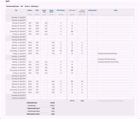 Bemerkenswert Numbers Vorlage Zeiterfassung 2017 Arbeitszeitnachweis