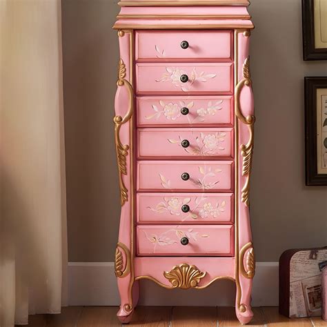 Traditional Vertical Lingerie Chest Wood Storage Dresser For Home Pink Dressers Chests