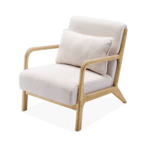 Fauteuil Bouclettes Blanches Bois Et Tissu Place Droit Fixe