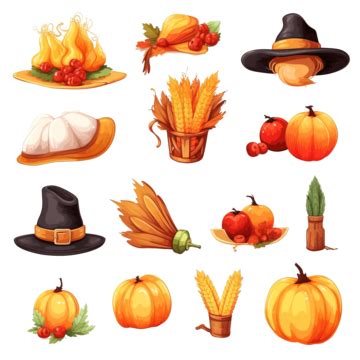 Thanksgiving Day Icons For Seasonal Autumn Design Turkey Fruit Pie