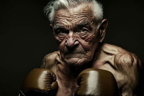 Premium Photo Old Man With A Defiant And Angry Face Boxing Gloves And