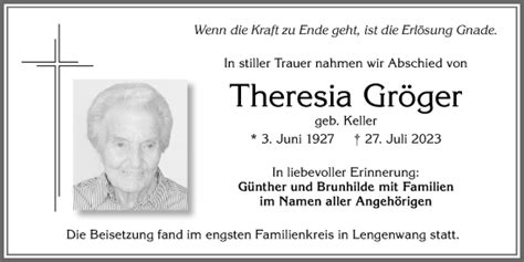 Traueranzeigen Von Theresia Gr Ger Allg Uer Zeitung