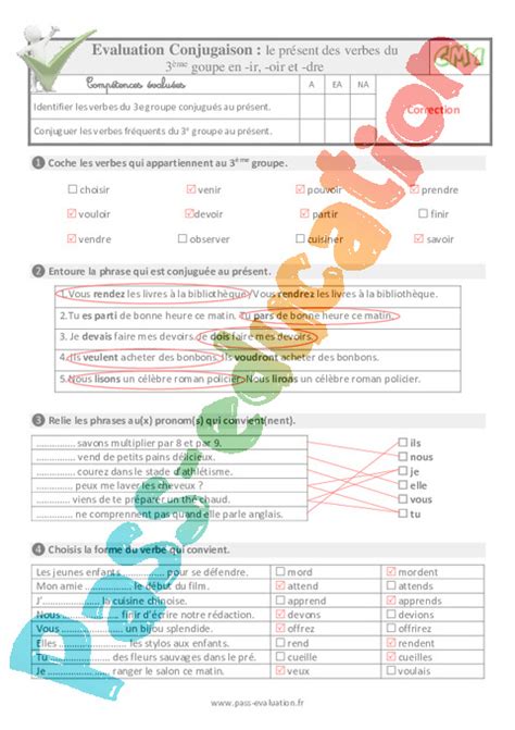 Le Pr Sent Des Verbes Du Groupe En Ir Oir Et Dre Examen