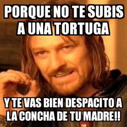 Meme Boromir PORQUE NO TE SUBIS A UNA TORTUGA Y TE VAS BIEN DESPACITO