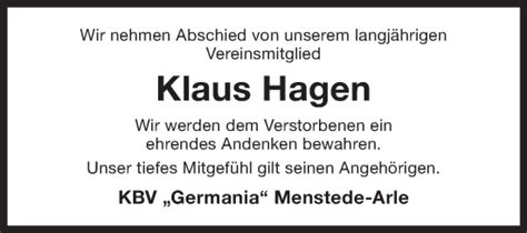 Traueranzeigen Von Klaus Hagen Ok Trauer De