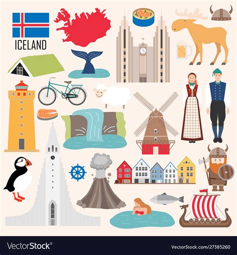 Set Iceland Symbols In Flat Style Royalty Free Vector Image