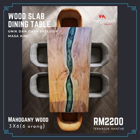 Meja Makan Kayu Balak Dining Table Wood Slab Shopee Malaysia