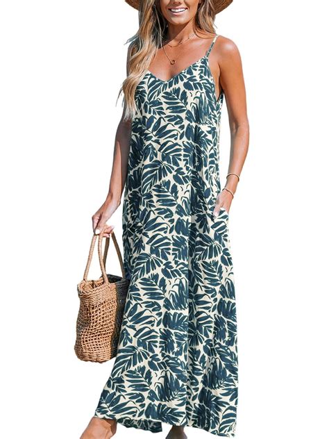 Cupshe Womens V Neck Beach Maxi Dress Spaghetti Straps Sleeveless