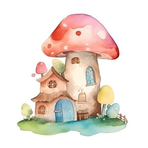 Ilustra O Em Aquarela De Uma Casa De Cogumelo Pintados M O