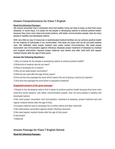 Ppt Unseen Passage For Class English Sharpen Reading And