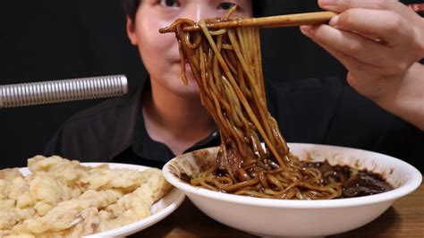 ASMR BLACK BEAN NOODLES SWEET AND SOUR PORK EATING SOUNDS MUKBANG