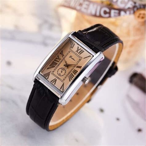 Montre Quartz R Tro Rectangulaire Romain Chiffre Cadran Bracelet Cuir