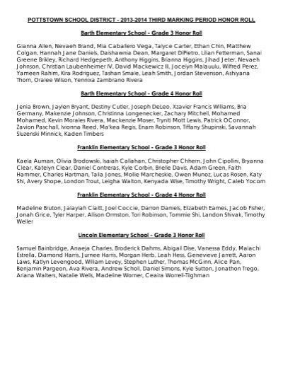 Psd 2013 14 Third Marking Period Honor Roll