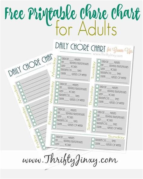 Printable Daily Health Chore Chart For Grown Ups