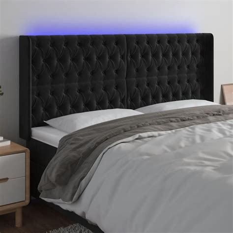 VidaXL Zagłówek Do Łóżka Z Led Czarny 203X16X118 128 Cm Aksamit