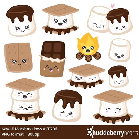 Cute Smores Clipart Marshmallow SVG Kawaii Marshmallows PNG