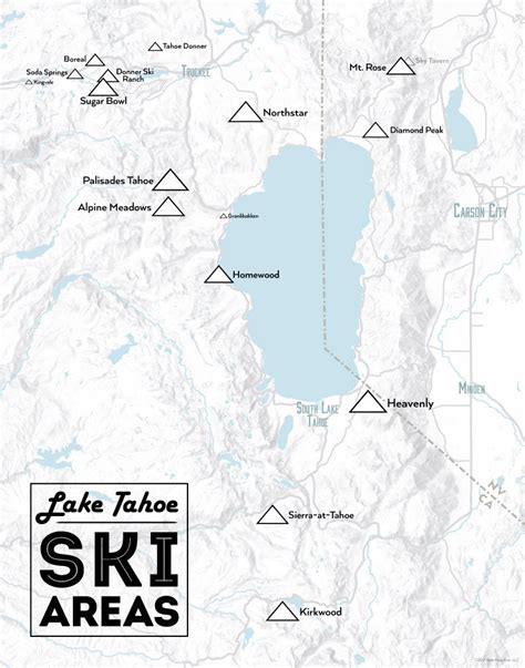 Lake Tahoe Ski Resorts Map 11x14 Print - Best Maps Ever