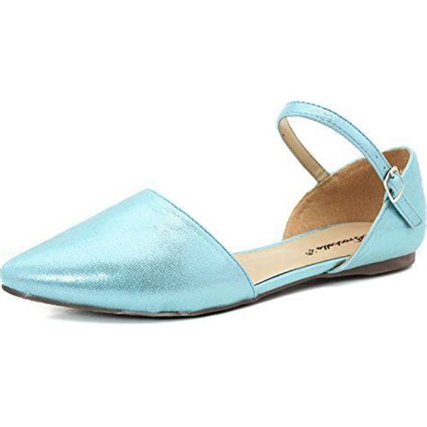 Seaform Blue Pointy Toe Dorsay Ballet Flats With Ankle Strap