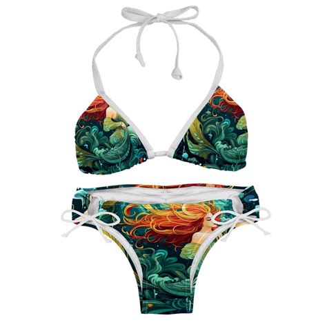 Mermaid Detachable Sponge Adjustable Strap Bikini Set Swimsuit 2 Pack Beach Pool Swimwear