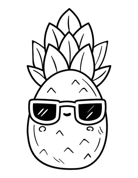 Printable Kawaii Summer Pineapple Coloring Page