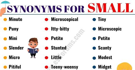 Other Words for SMALL: 25 SMALL Synonyms with Examples - ESL Forums