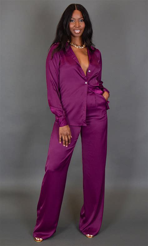 Tall Women's Purple Satin Blouse | Tall Women's Clothing