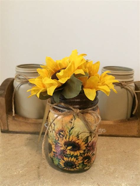 Kitchen Utensil Holder Mason Jar Decor Sunflower Decor Sunflower