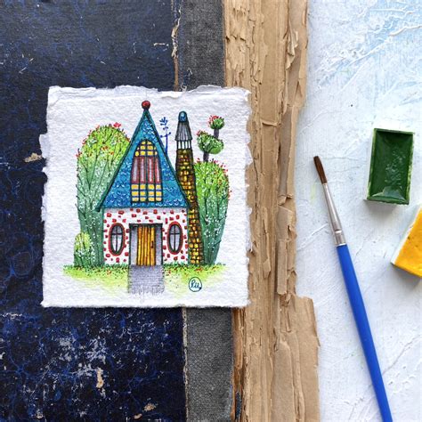 Colorful house painting Original artwork Mini watercolor Sma - Inspire ...