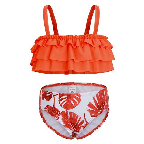 Evdexr Girls Ruffle Swimsuit High Waisted Two Adjustable Bikini Set
