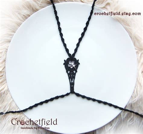 Black Open Crochet Lingerie Set With Crystal Flowers Ouvert Panties