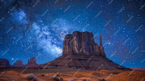 Premium Photo Majestic Night Sky Over Desert Landscape With Rock