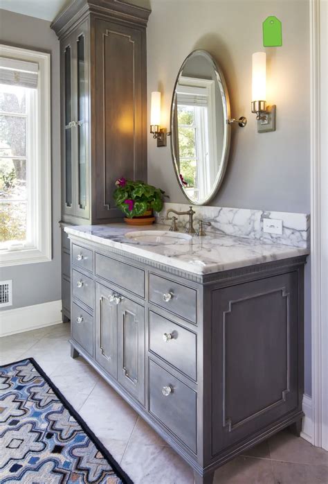 Distressed Greige Cabinetry Grey Bathrooms Bathroom Vanity Designs