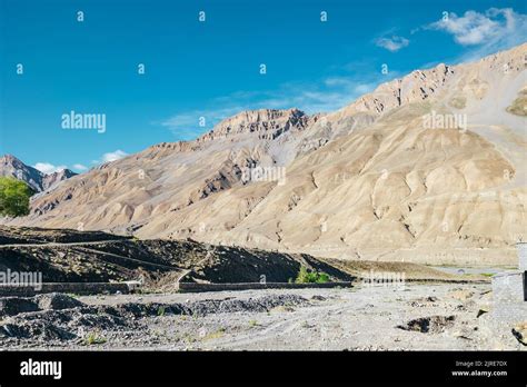 Dry Arid Landscape Of Mountains In Spiti Valley Of Kaza On A Sunny