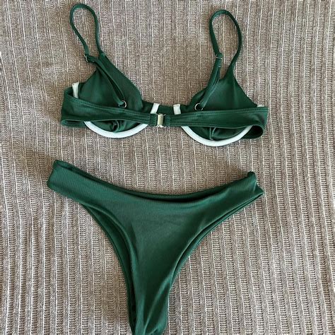 Emerald Green Ribbed Bikini Top Has Adjustable Depop