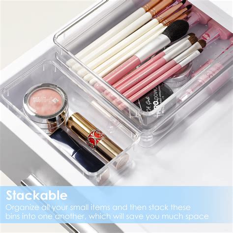 Vtopmart 25 Pcs Clear Plastic Drawer Organizers Set 4 Size Versatile Bathroom And Vanity Drawer