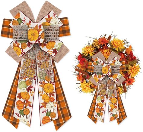 Amazon Hying Large Fall Bows For Wreath Orange Plaid Pumpkin