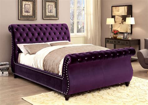 Noella Purple Queen Upholstered Sleigh Bed, CM7128PR-Q, Furniture of ...