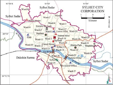 Map of Sylhet city corporation area, Bangladesh. | Download Scientific ...