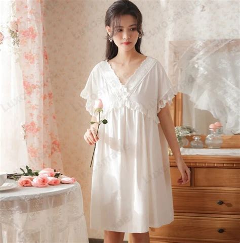 Cotton Victorian Nightgown Summer Vintage Night Dress Women Nightwear