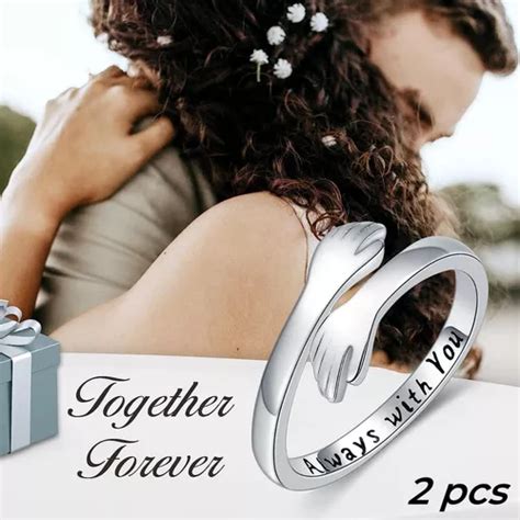 Anillos Ajustables Abrazo Manos De Plata Parejas Joyer A Cuotas