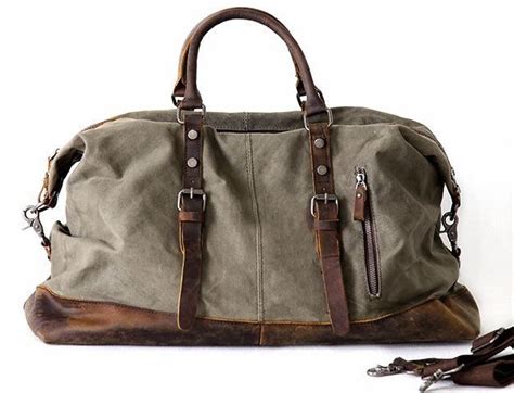 Mens Leather And Canvas Duffle Bag Vintage For Luggage Travel