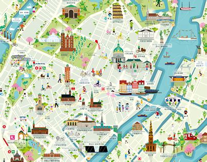 Illustrated Copenhagen Map For Chinese Turists Behance