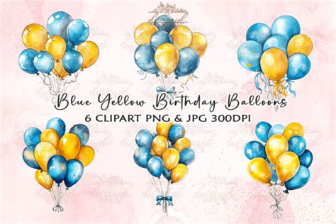 Blue Yellow Birthday Balloons Clipart Graphic by Diceenid · Creative ...