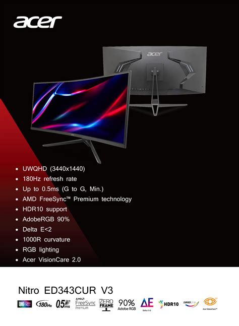 Acer Nitro Ed Cur V Hz Uwqhd Va Curved Gaming Monitor