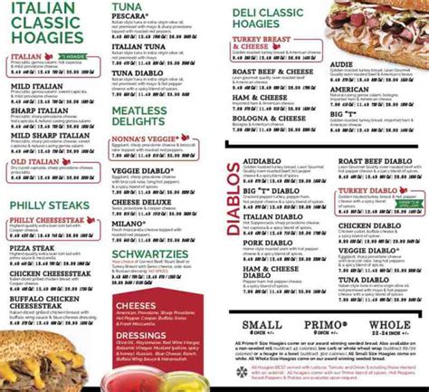 Menu for PrimoHoagies (1499 SE 17th St Fort Lauderdale FL, 33316)