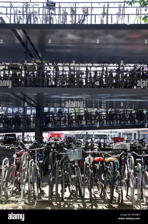 Multiple Levels Of Bicycle Parking In Amsterdam The Netherlands Stock