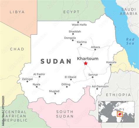 Sudan Political Map With Capital Khartoum Most Important Cities With